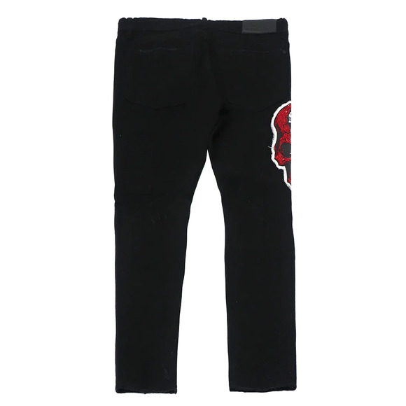 GFTD LA Los Angeles Men's Luke Skinny Fit Skull Patch Painted Distressed Jeans - Picture 2 of 2